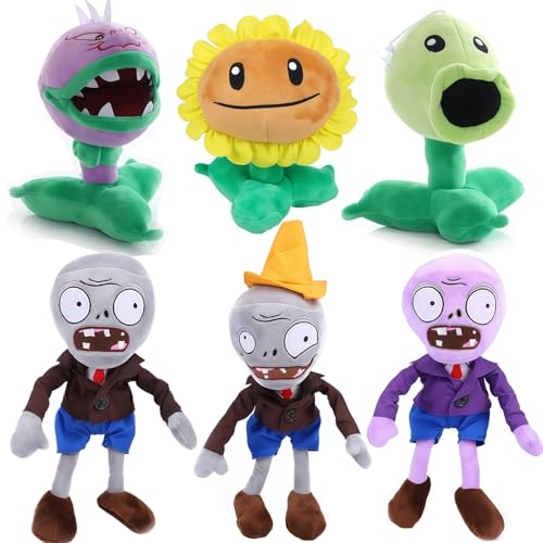 JHESAO 6 PCS Plants VS Zombies Plush Sets Toy Pea Conehead Zombie, 1 2 Stuffed Soft Chomper Doll Gray Sunflower PVZ Figure Purple Zombie New