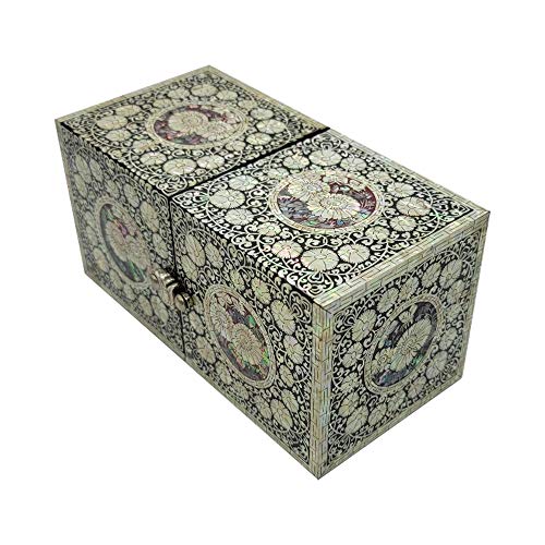 [DAILY SSUUP]Na-Jeon-Chil-Ki Handmade Cube Storage Accessory Box - Pair of Pairs Mother of Pearl Jewellery Case Large size Ring Earring Necklace Watch Multi-Storage Box Mother/Woman/Girl child Preset (Chrysanthemum)