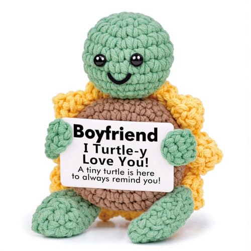 CheriGift Boyfriend Gifts for Christmas - Positive Handmade Crochet Sunflower Turtle Decor- Cute Anniversary Christmas Birthday Presents for Boyfriend, I Love You Gifts for Him