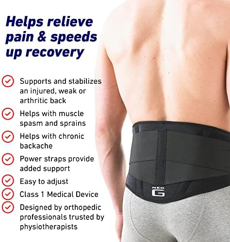 Neo-G Back Support with Power Straps  Back Brace for Lower Back Pain Relief, Muscle Spasm, Sprains, Tired Muscles, Arthritis, Recovery - Adjustable Compression Back Belt - Class 1 Medical Device