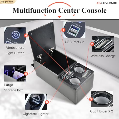 Image of Coverado Car Center Console, Universal Bench Seat Consoles, Truck Center Console Automotive Center Console, Back Seat Organizer With Cup Holder+Phone Holder, Central Armrest Storage Box (Update, Gray)