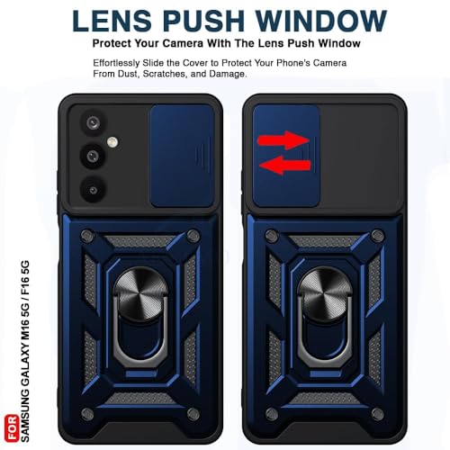 Image of Luxe Back Cover for Samsung A16 5G / Samsung F16 5G / Samsung M16 5G | D10 Tough Armor Case | Sliding Camera Shield | 360 Protection | Kickstand Ring Holder | Military-Grade Shockproof Case