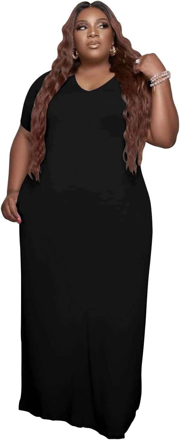 YeGine Oversize Tshirt Dress Plus Size Short Sleeve Maxi Dress with Pockets - Image 4