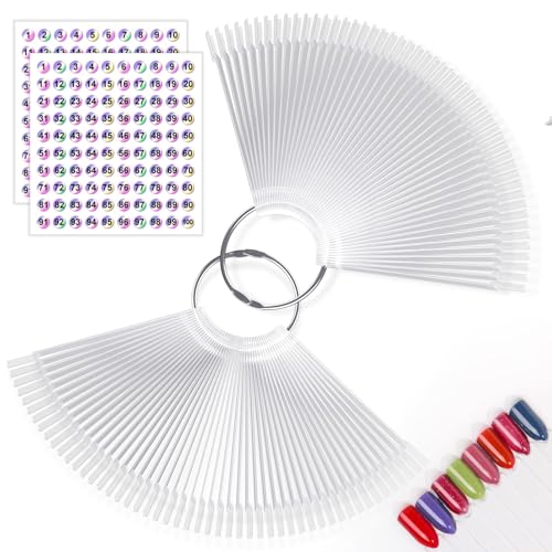Professional Nail Art Display Kit, 100 Pieces Clear Practice Sticks with Number Labels, Split Ring Holder for Polish Swatches, Color Organization System