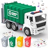 Moritakk 15.5' Large Garbage Truck Toys for 3 4 5 6 7 8 Year Old Boys,Back Dump Garbage Recycling Garbage Truck Toy with 4 Rear Loader Trash Cans,Christmas Birthday Sound Gift for Kids 3+
