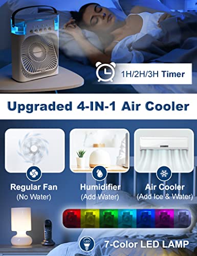 4-In-1 Portable Air Conditioners Fan, Personal Mini Air Conditioner With 3-Speeds/5 Humidifier Misting Hole/7 Colors Light, Usb Handle Evaporative Cooler With Auto Timer For Room Office Travel (St-02) #TOP1