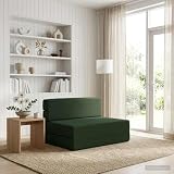 Kaloriko Klappsofa Bett Dunkelgrün mit Stoffbezug 70 x 72 x 60 cm faltbar als Schlafsofa, gemütliche 2-in-1 Polstergarnitur für Wohnzimmer, Gästezimmer, Büro, platzsparend und leicht zu reinigen