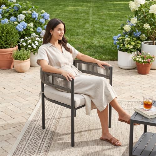 Image of VICLLAX Patio Dining Set for 6-63 inch Rectangle Table & Cushioned Seats, Black