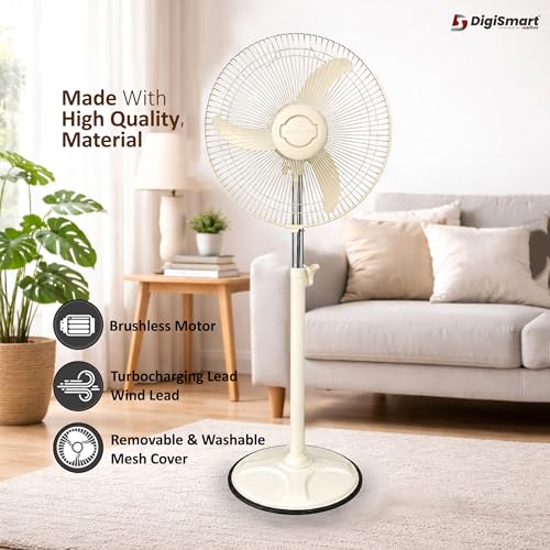 Image of DIGISMART 400mm High Speed Bullet Fan | 2400 RPM Pedestal /Farrata Fan for Home | Adjustable Height | X-Flow Technology | Aerodynamic Blades | Mark-2 Speed Regulator | 1 Year Warranty