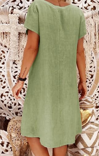 Robe d'été en lin col V ample pour rester fraîche sans marquer les formes