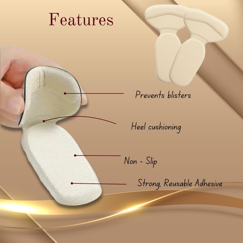 Wonder Care 2pcs (1 pair) Shoe Insole Heel Cushion Pad, Self Adhesive Reusable High Heel Grips for Losse Shoes, Shoe Bite Protectors, Heel Liners for Comfort & Heel Pain Relief - Image 3 thumbnail
