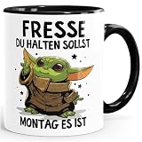 MoonWorks Kaffee-Tasse mit Spruch Arbeit Fresse halten du sollst Montag es ist Baby Bürotasse lustige Kaffeebecher Weiss-innen-schwarz standard