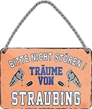 WOGEKA ART Retro Blechschild - Träume von STRAUBING - Lustiger Spruch als Geschenkidee für EISHOCKEY FANS zu Geburtstag Weihnachten als Deko Schild 18x12 cm Metallschild Hängeschild HS865