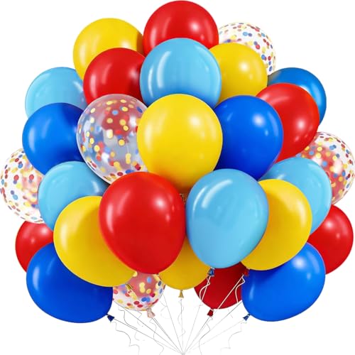 Balões vermelhos amarelos azuis, 60 peças, circo carnaval balão de látex, vermelho, azul, amarelo, com multicolor, confetes de hélio, decoração de circo para carnaval, aniversários meninos e meninas