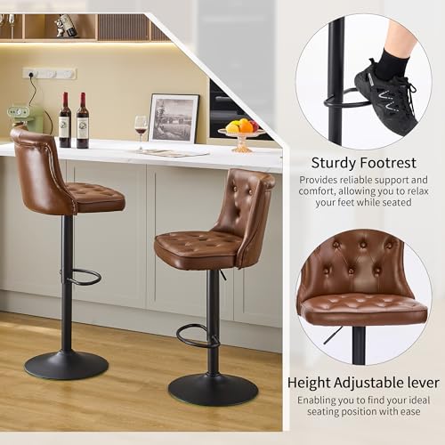 Image of Adjustable Bar Stools Set of 2, Bar Height Stools for Kitchen Island
