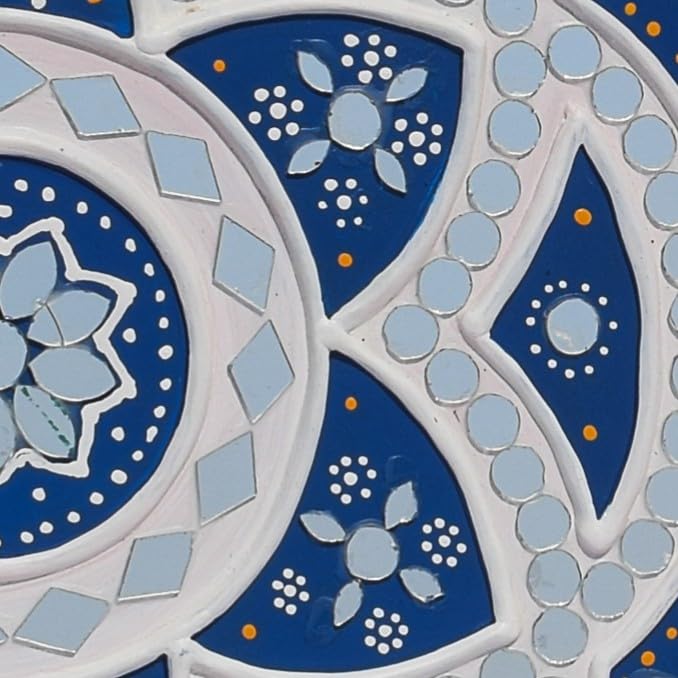 Image of Ethnics of Kutch Traditional Kutch Handicraft Mud-Mirrorwork Lippan Kam Wall Art (Water and Break Resistant) - Round (12 Inch Diameter) - (Blue LKT-0279)