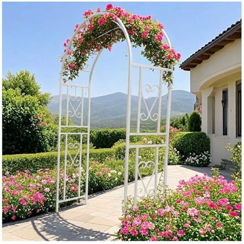 Arche de jardin en métal blanc L 180 x H 230 cm pour rosiers grimpants et pelouse