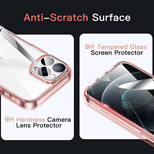 Jetech 3 In 1 Case For Iphone 12 Pro Max 6.7-Inch, With 2-Pack Screen Protector And 2-Pack Camera Lens Protector, Full Coverage Tempered Glass Film, Shockproof Bumper Phone Cover (Rose Gold) #TOP5