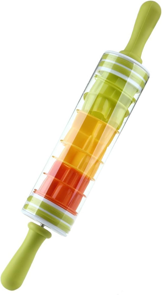 2-in-1 Cookie Dough Playdough Roller with Dough Cutter insert DIY Tools Dough Roller Roll ‘n Store Pin with Cookie Cutters