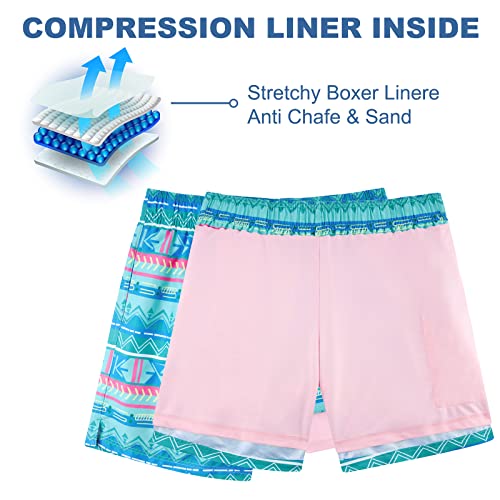 Cozople Mens Swim Trunks With Compression Liner Ethnic Swim Shorts Quick Dry 5.5 Inch Inseam Swimwear Beach Swimming Shorts For Men #TOP2