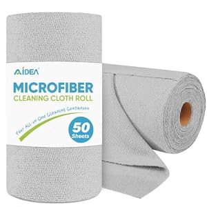 AIDEA Microfiber Cleaning Cloth Roll-50PK, Paper Towels Reusable 11.5×11.5″ | Tear Away Towels, Washable Shop Rags, Microfiber Towels for Cars, Lint Free Rags for House, Kitchen, Window, Grey