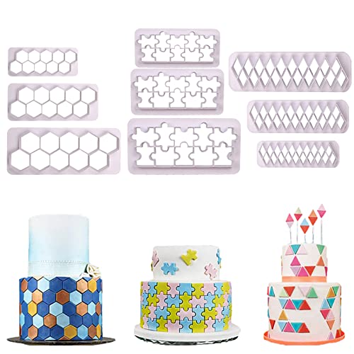 9 Piezas Cortador de Galletas Cuadrado, Cortador Hexagonal para Pastel, Cortador de Galletas de Fútbol, para Decoración de Tartas de Cumpleaños,Hexágono, Cuadrado, Rompecabezas Cover