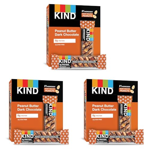 Image of KIND Nut Bars, Peanut Butter Dark Chocolate, Healthy Snacks, Gluten Free, 8g Protein, 6 Count (Pack of 3)