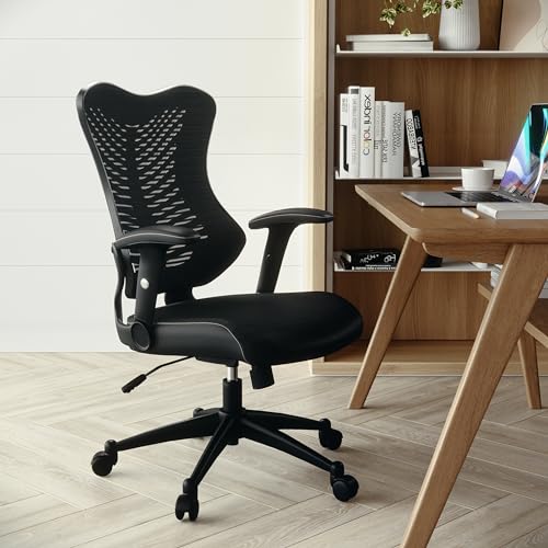 Flash Furniture Sedia ergonomica da ufficio, con schienale di supporto a rete, schienale alto, seduta regolabile in altezza e leva di blocco dell’inclinazione, nero, 63,5 x 65,41 x 108,59 cm - Immagine 1