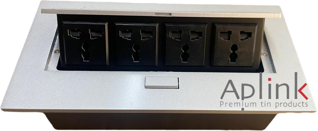 AplinK Desktop Pop Up Box with 4 Power Outlets (Connection Box Desktop Pop Up Outlet) Silver-picture-43