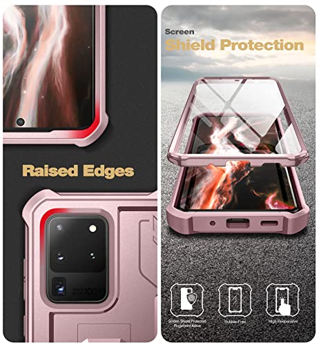 Image of Dexnor Full Body Case for Samsung Galaxy S20 Ultra /6.9 inches,[Built in Screen Protector and Kickstand] Heavy Duty Military Grade Protection Shockproof Protective Cover for Galaxy S20 Ultra,Peony Pink