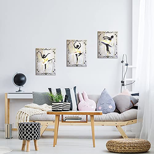 Simiwow Ballet Art Dancing Ballerina Painting Canvas Prints African American Girls Poster Yellow And Grey Dancer Framed Wall Art Ballet Room Decor #TOP2