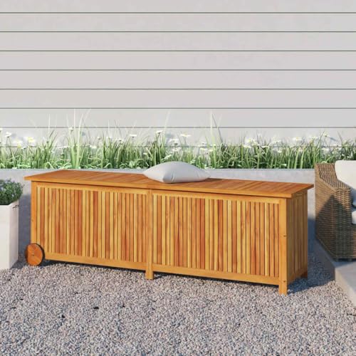 Genérico Caja de almacenaje jardín con Ruedas Madera Acacia 150x50x58 cm, Cajas de almacenaje para Exteriores Marrón,319713