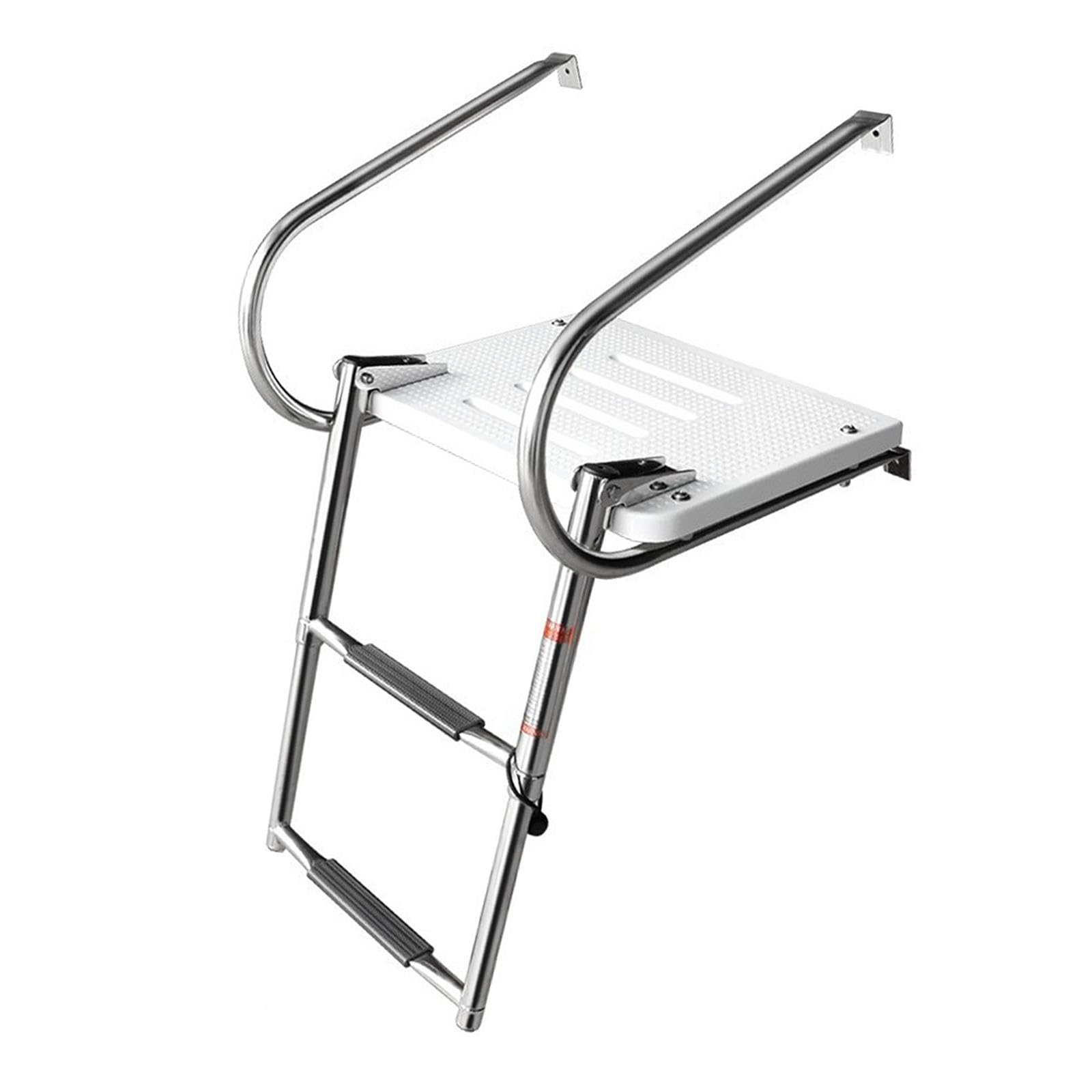 Scaletta pieghevole a 2 gradini in acciaio inox con piattaforma antiscivolo, per yacht, barche, piscine, colore bianco