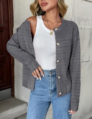 Image of Zeagoo Women's 2026 Cardigan Sweaters Button Down Crew Neck Open Front Long Sleeve Knit Cropped Jackets