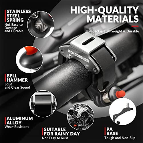 ROCKBROS Bike Bell Bicycle Bell Kids Adult Cycle Bell with Crisp Sound Lightweight Durable Rust-Resistant Small Bells Bike Accessories for Scooter MTB BMX Black - Image 2