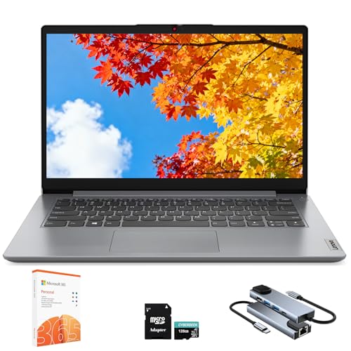Lenovo IdeaPad 1 1i 14 inch Student Laptop with 1-Year Microsoft 365, Intel Dual Core Processor, 8GB RAM, 512GB SSD + 128GB eMMC, SD Card Reader, Privacy Camera, Long Battery Life, Windows 11 Home