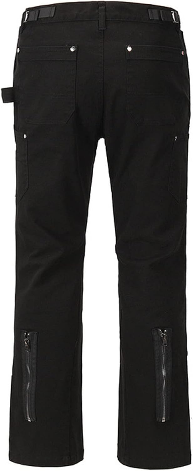 DGHM-JLMY Men's Multi-Bag Spliced Flared Pants Zip Jeans Bootcut Wide Leg Jeans Relaxed Stretch Bell Bottom Comfort Jeans