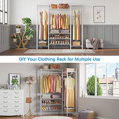 Vipek L20 Basic Garment Rack For Corner Metal Clothes Rack Wire Clothing Rack With 8 Adjustable Shelves, 3 Hanging Rods, Portable Closet Wardrobe For Small Space Organizers And Storage, White #TOP4