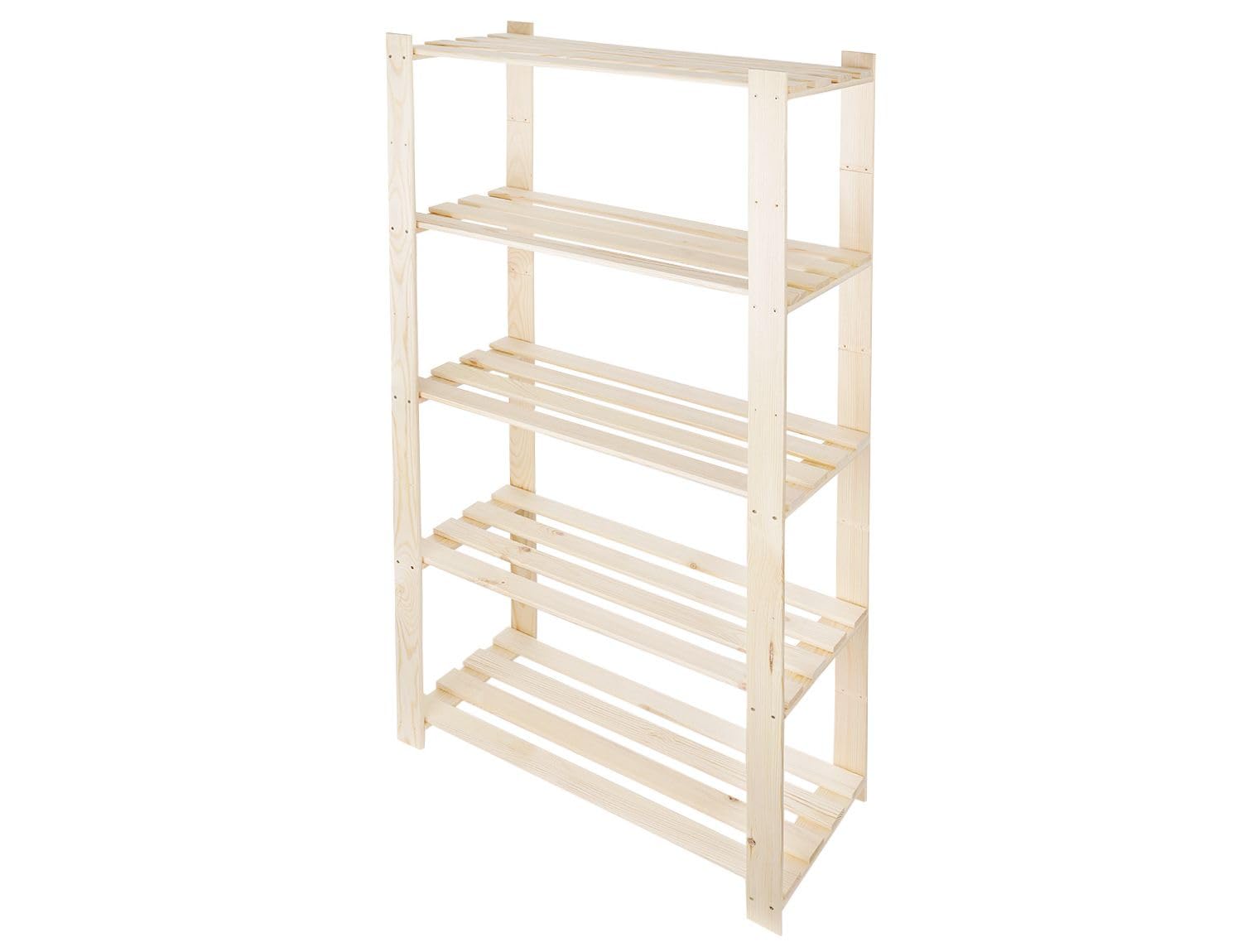Estantería de Madera 170x50x38 cm con 5 Baldas Estantería de Pie para Garaje Sótano Salón Baño Cocina Estantería de Almacenamiento de Madera de Pino Color Natural
