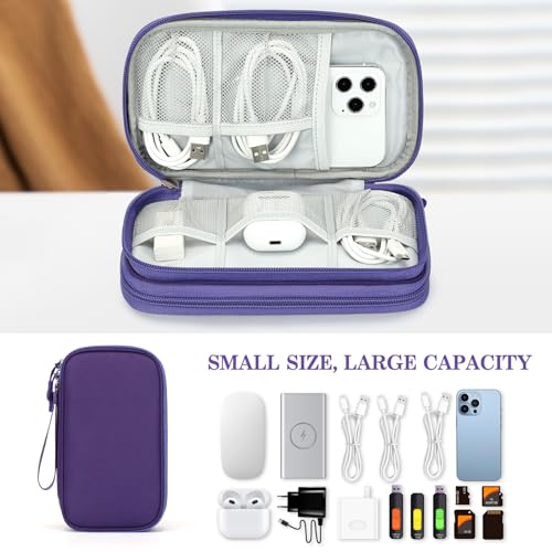Image of FYY Electronic Organizer, Travel Cable Organizer Bag Pouch Electronic Accessories Carry Case Portable Waterproof Double Layers Storage Bag for Cable, Charger, Phone, Earphone, Medium Size, Purple