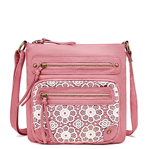 Scarleton Crossbody Bags for Women Travel Bag Purses and Handbags Multi Pocket Lace Shoulder Bag Faux Leather, H191205 - Pink