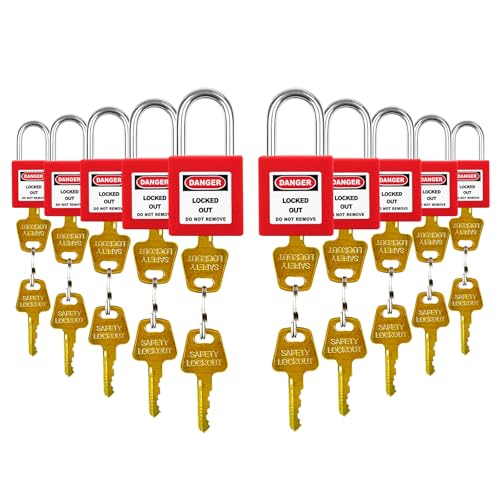 Image of Red Loto Locks Set-10pcs, Lockout Locks, Safety Padlocks, 2 Keys Per Lock, OSHA Compliant