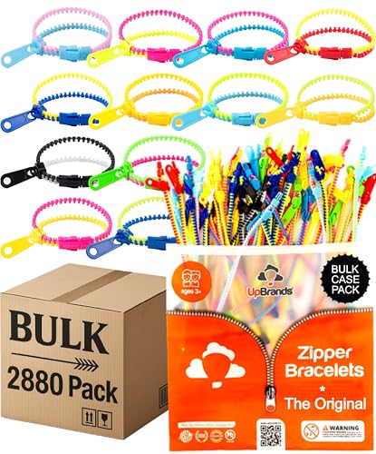 UpBrands 2880 Pack Bulk Fidget Zipper Bracelets &ndash; Sensory Toys, 7.5 Inches, Neon Colors for Wholesale Businesses, Schools, Churches, Vending, Nonprofits, and Community Helpers