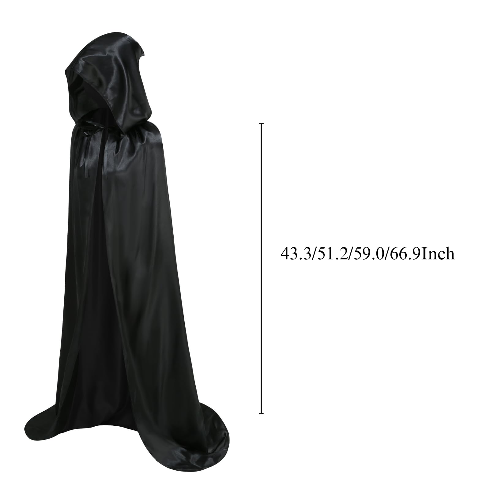 RRCBMD Adult Satin Cloak Long Unisex Hooded Black Cape 2PCS with Sickle Accessories Men Women Medieval Coat Halloween Christmas Coaplay Satin Costume 43.3Inch - Image 3