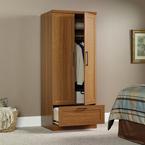 Image of Sauder 411802 HomePlus Wardrobe /Storage Cabinet, L: 28.98 inch x W: 20.95 inch x H: 71.18 inch, Sienna Oak finish