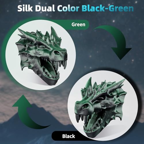 Image of Dual Color Silk PLA 3D Printer Filament 1.75mm,Dual Color 2-in-1 Green-Black Silk Filament 1KG Spool (2.2lbs) Dimensional Accuracy Probability + /- 0.02mm Fit Most FDM 3D Printers, Black-Green