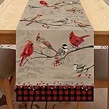Seliem Vintage Bird Branch Table Runner, Winter Cardinal Chickadee Berry Scarf Home Kitchen Red...