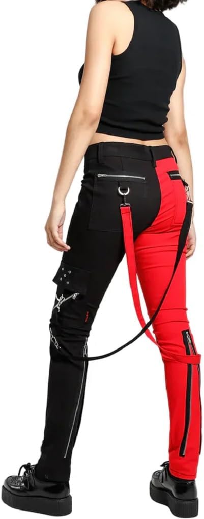 Women Y2k Black & Red Pants Goth Punk Emo Baggy Bell Bottom Jeans Y2k Wide Leg Harajuku Grunge Pants Hip Hop Clothes