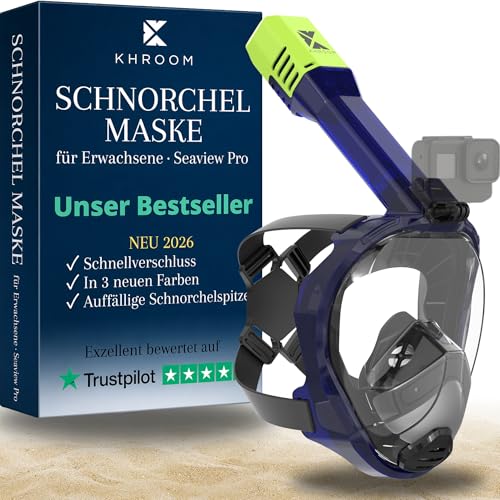 Khroom Schnorchelmaske Erwachsene Vollmaske | Unsere Beste CO2 sichere Tauchermaske Seaview Pro zum Schnorcheln | Tauchmaske Vollgesichtsmaske | Fullface Tauchermaske