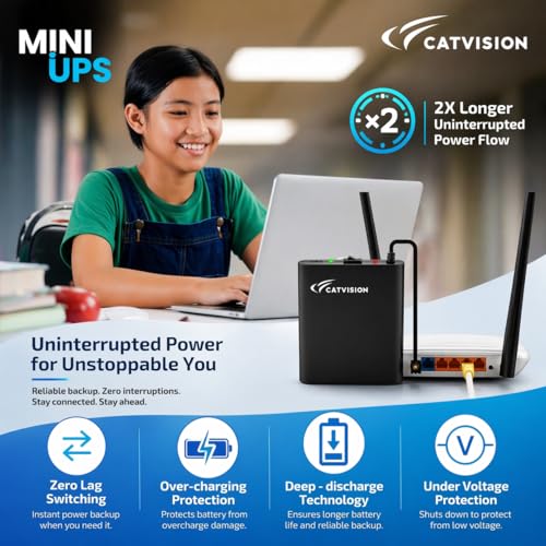 Image of Catvision Mini UPS for WiFi Router Broadband Modem | Support 12V-2A Routers | Backup Upto 4 Hrs (Lab Tested) | WiFi Router UPS Power Backup During Power Cuts | 1 Year Warranty
